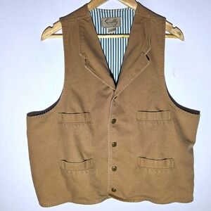 Scully Mens Brown Canvas Western Vest RW041 XL Notched Lapel Cinch Back